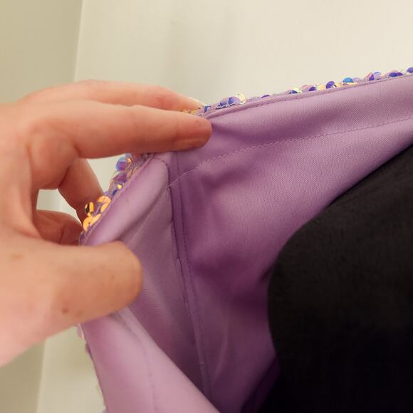 ALYCE PARIS One Shoulder Purple Sequin Dress with Feathers, Size 10 - Picture 15 of 15